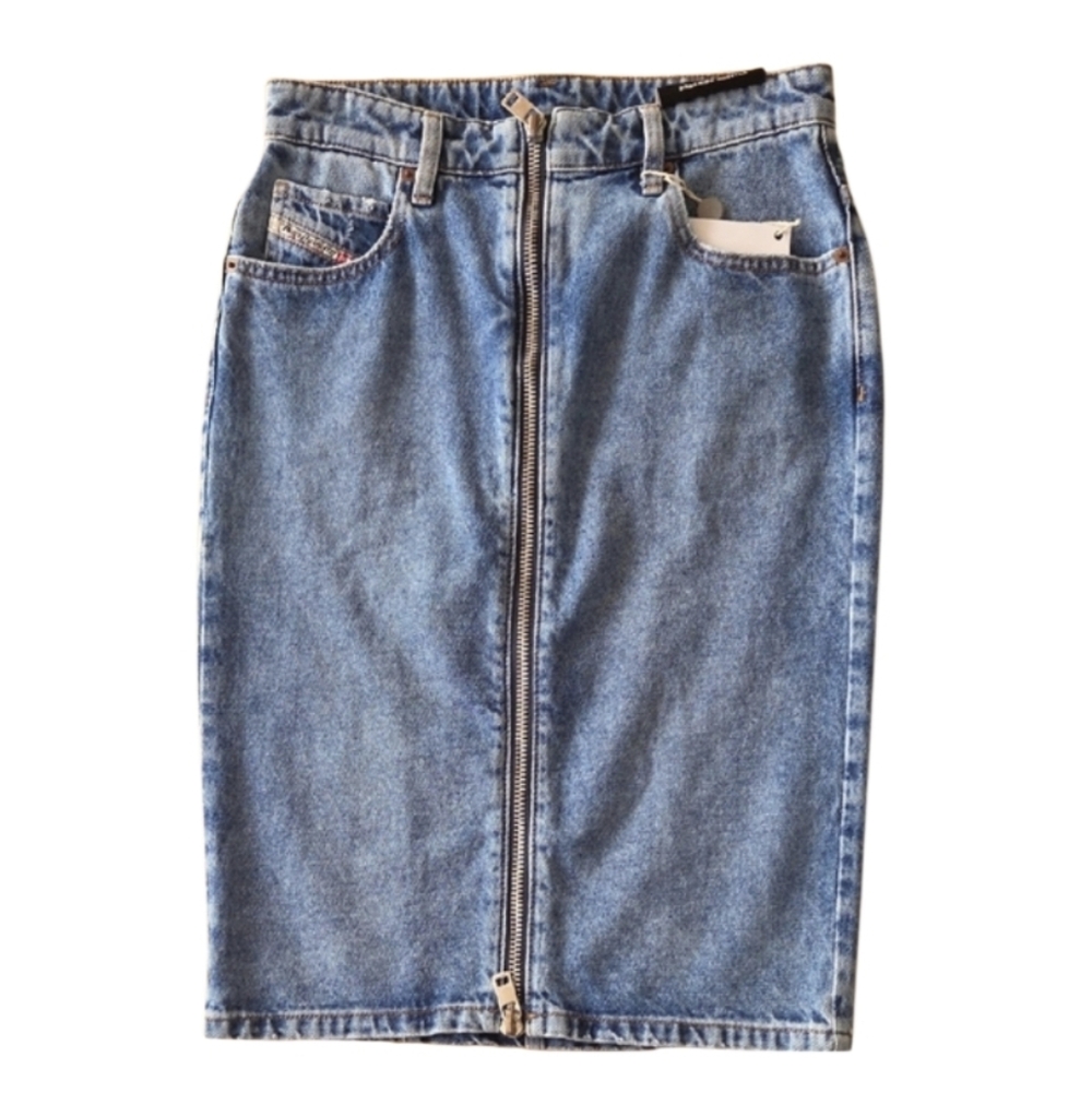 Diesel Light Blue Denim Pencil Skirt with Front Zip